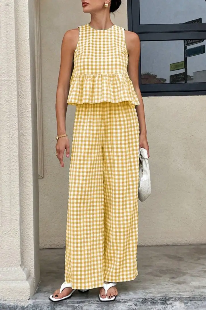 Gingham Ruffled Two Piece Set
