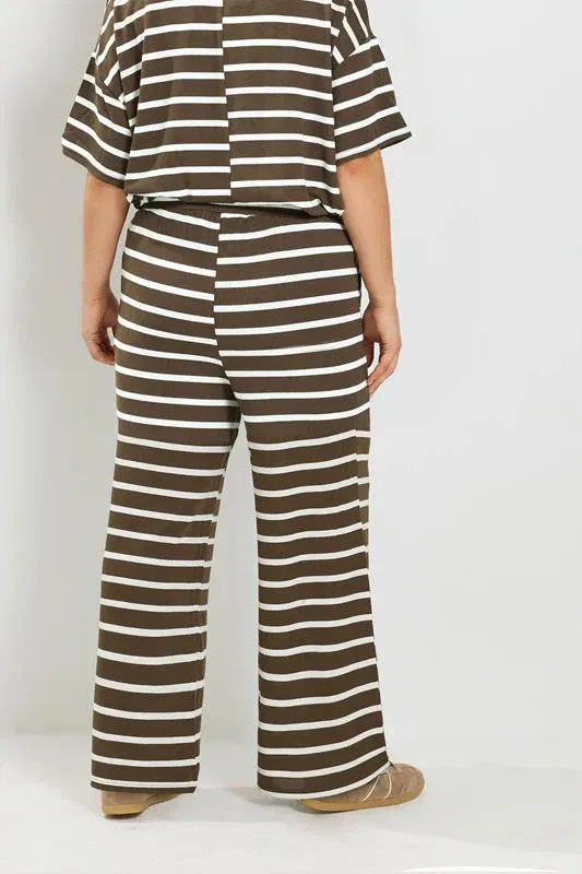 Chocolate Brown Stripe Tie Waist Trousers