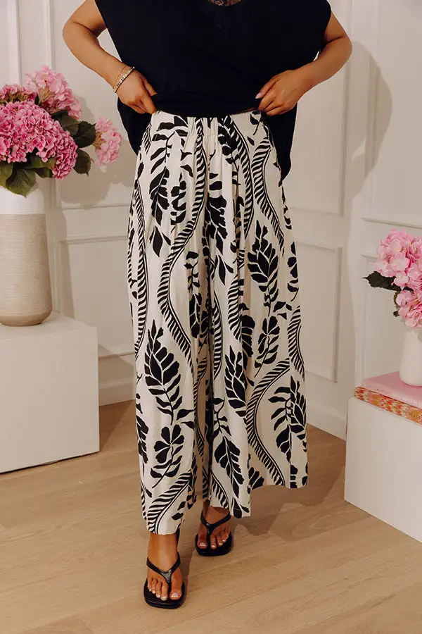 High Waist Wide Leg Floral Elastic Waist Pants