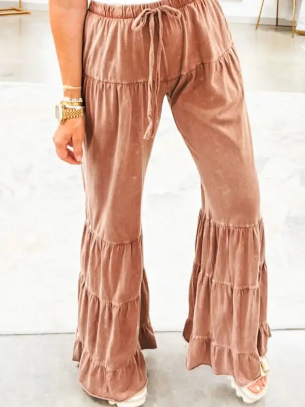 Drawstring Flared Ruffle Pants