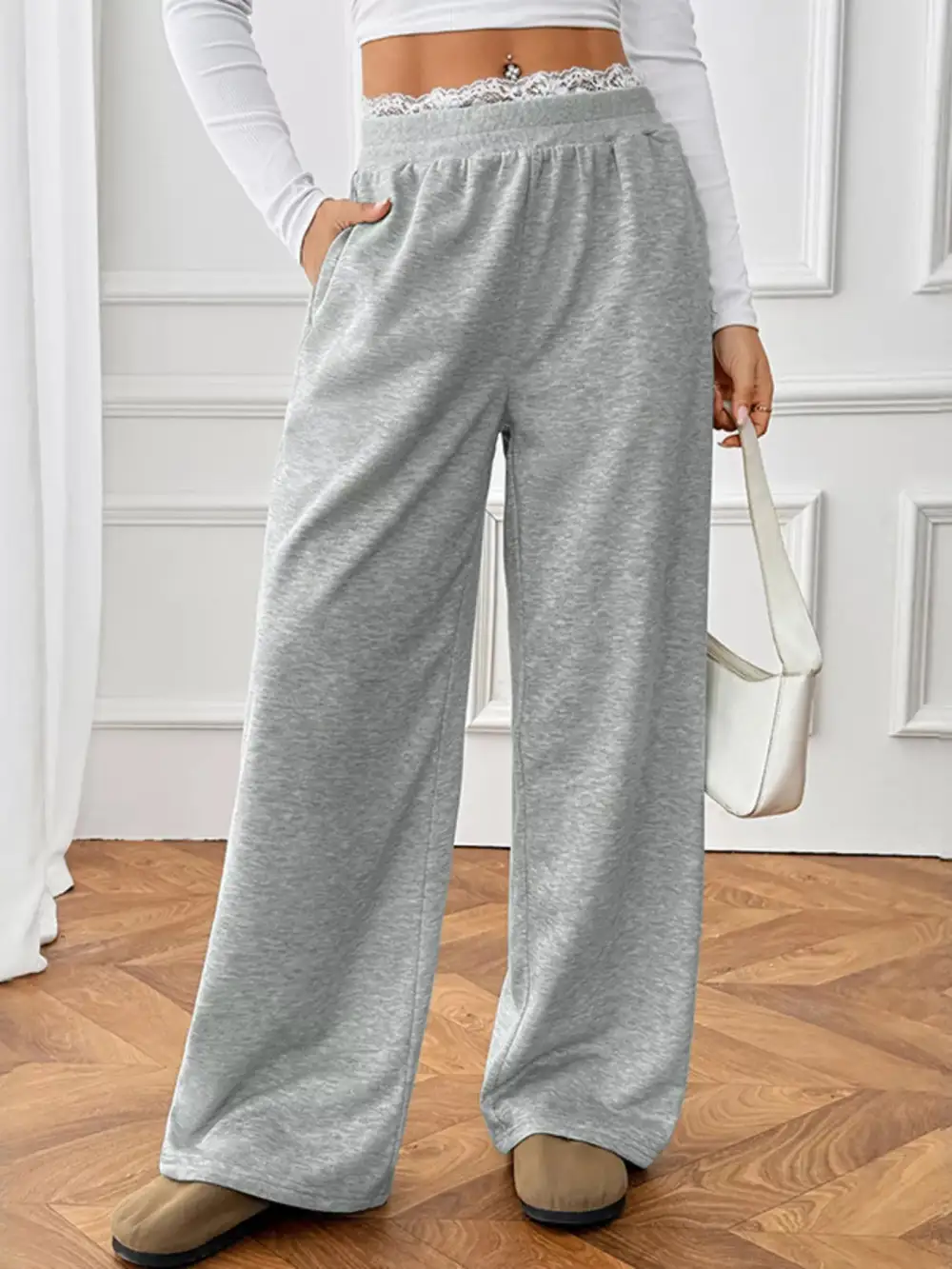 Lace Detail Wide Leg Pants
