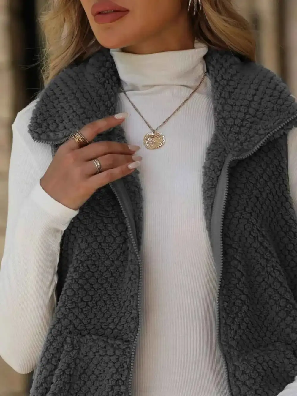 Layered Zip-Up Vest Coat
