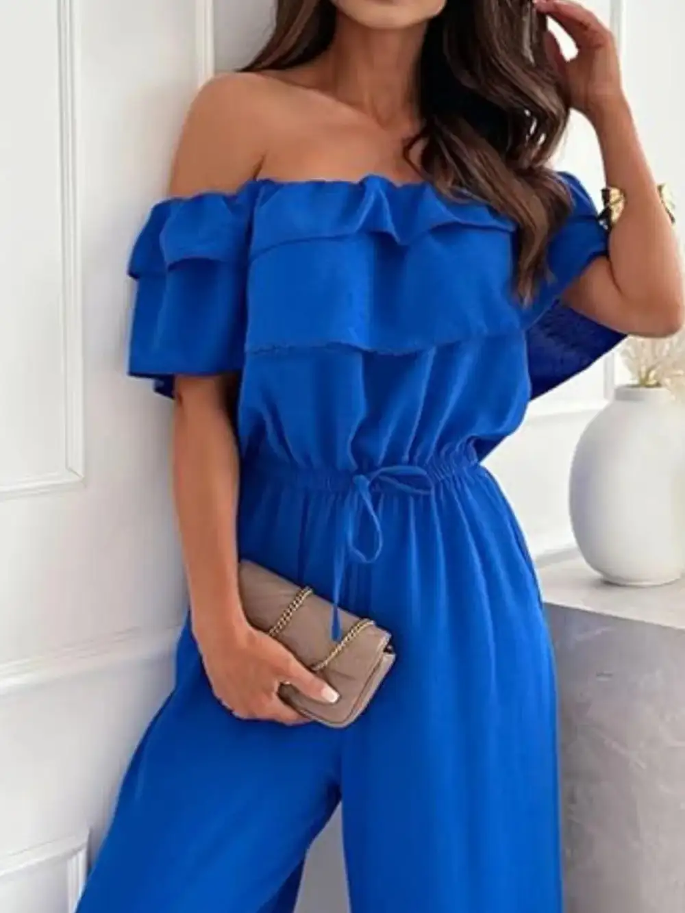 Shoulder Ruffled Wide Leg Jumpsuit