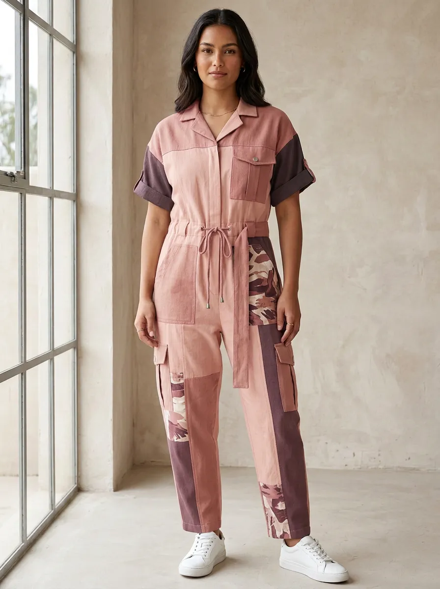 Women's Casual Camo Patchwork Graphic Jumpsuit