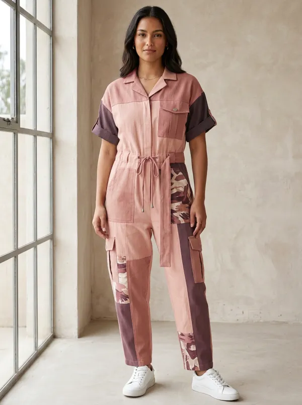Women's Casual Camo Patchwork Graphic Jumpsuit