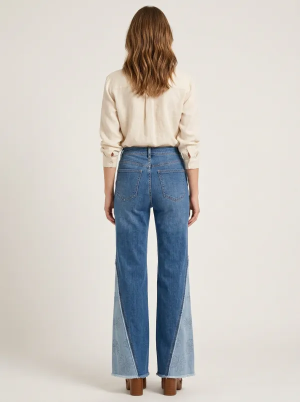 Women's Floral Patchwork High-Waisted Printed Flare Jeans