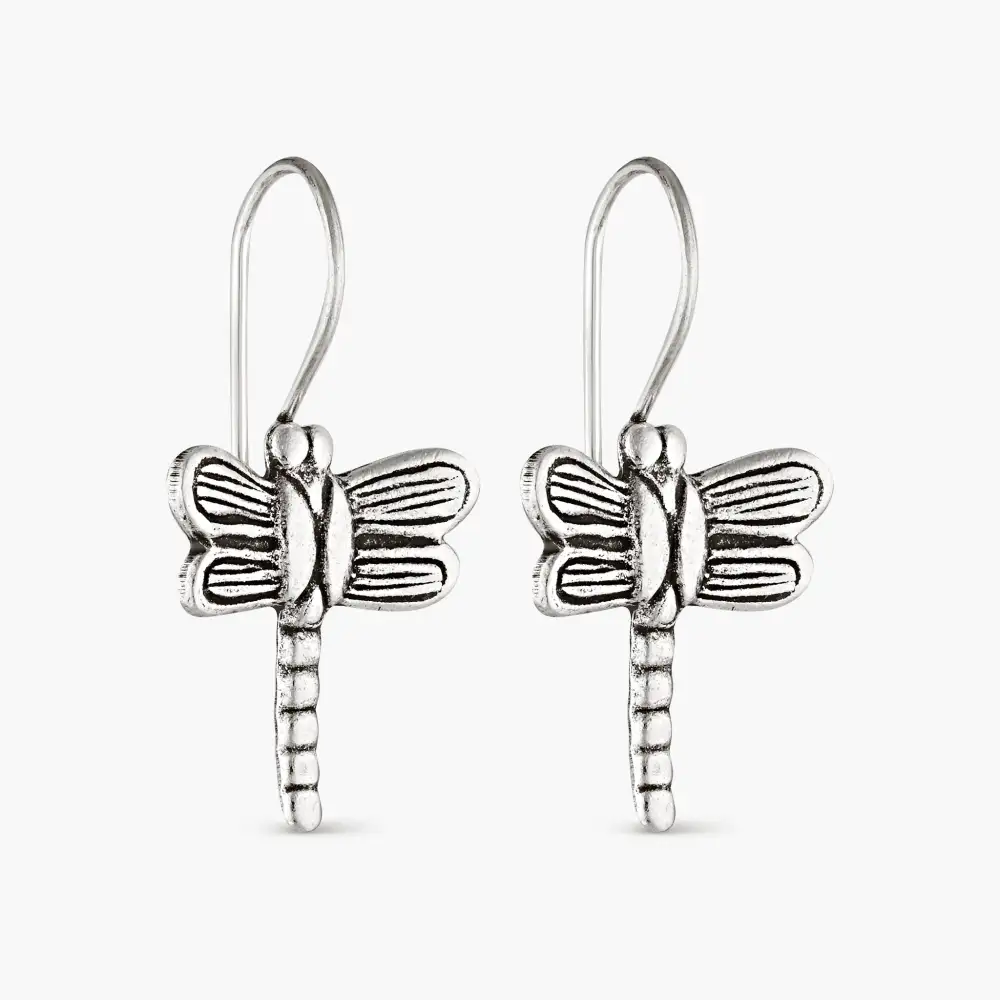 Hill Tribe Silver Dragonfly Drop Earrings