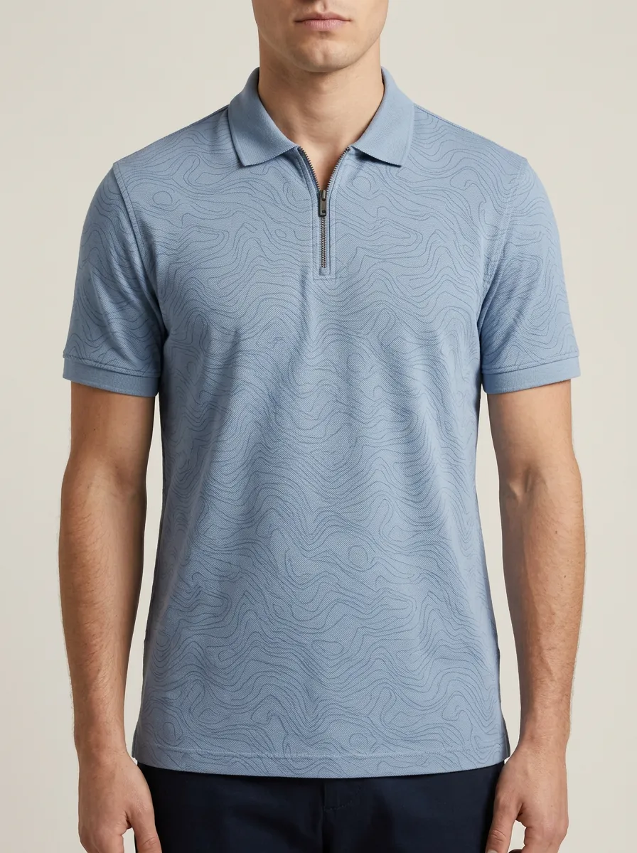 Textured Topographic Men's Polo Shirt
