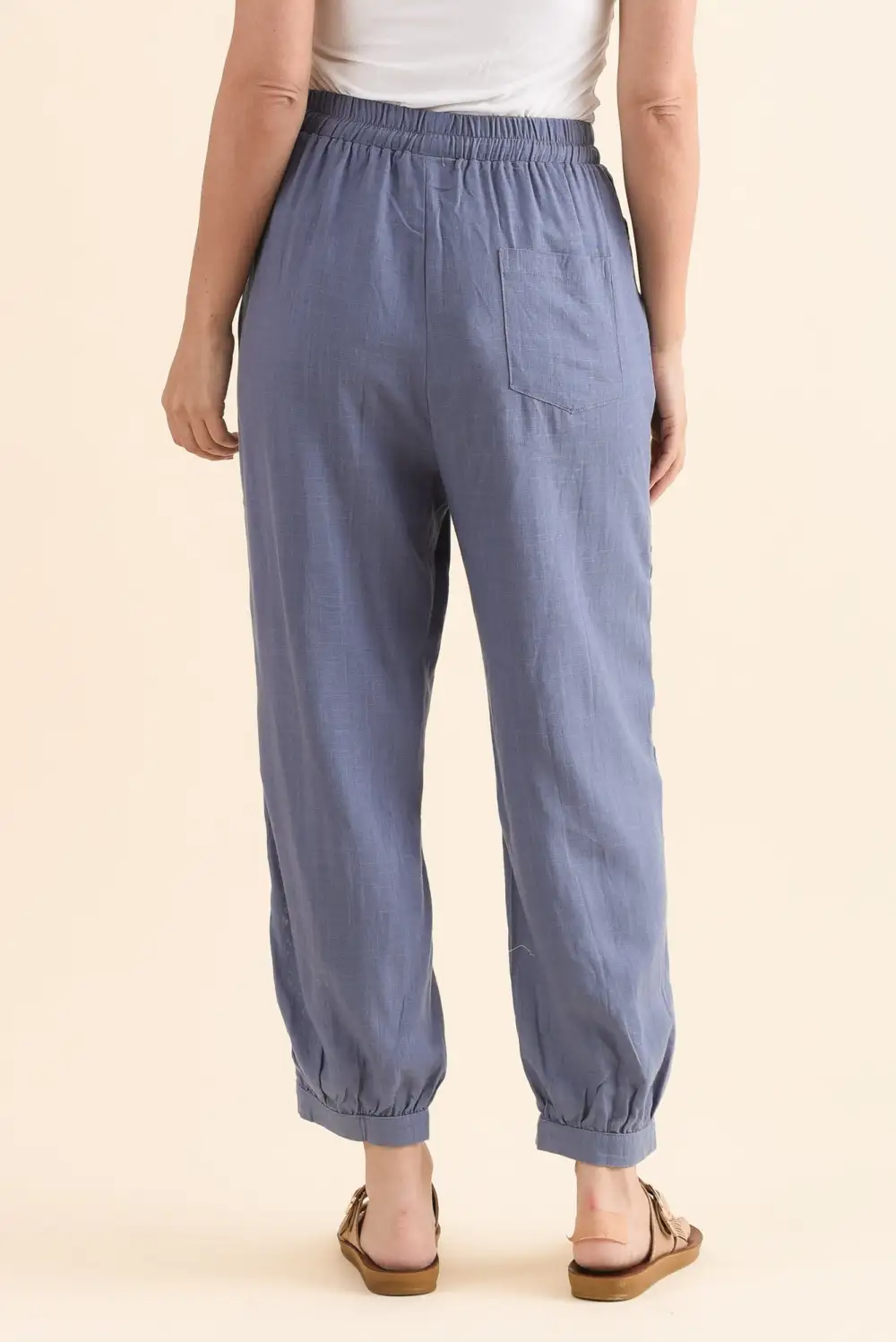 Linen Blend Mid Rise Drawstring Pants