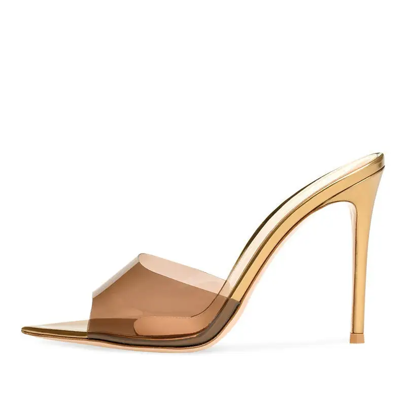 Pointed Toe Clear Stiletto Mule Sandals