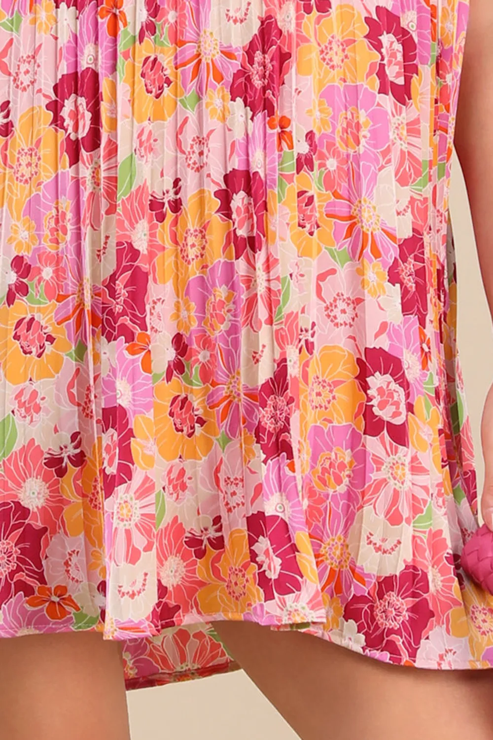 Pink Multi Floral Pleated Shift Mini Dress