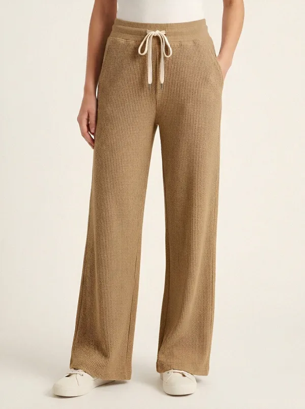 Women's Casual Lounge Waffle Knit Drawstring Wide Leg Pants