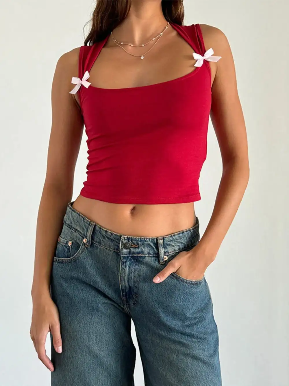 Square-Neck Cropped Ribbed Tank Top
