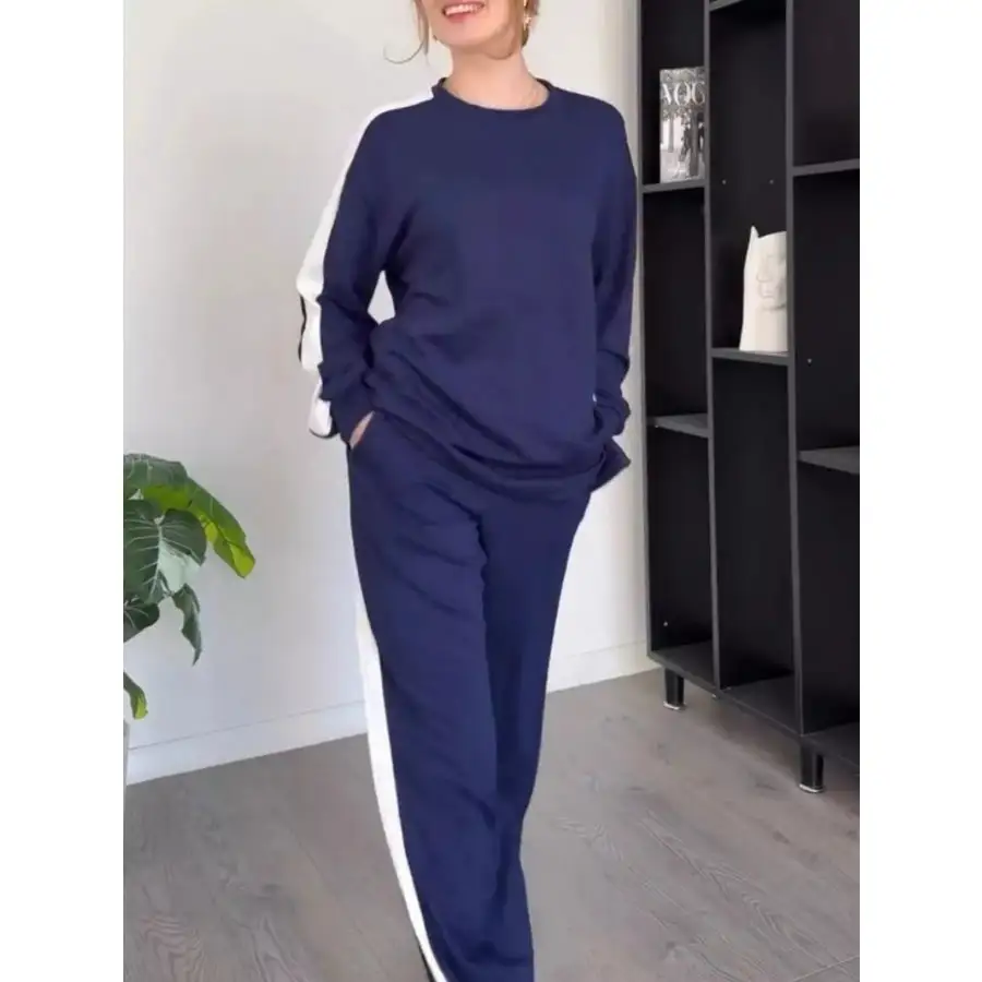 Everyday Contrast Round Neck Top and Pants Set
