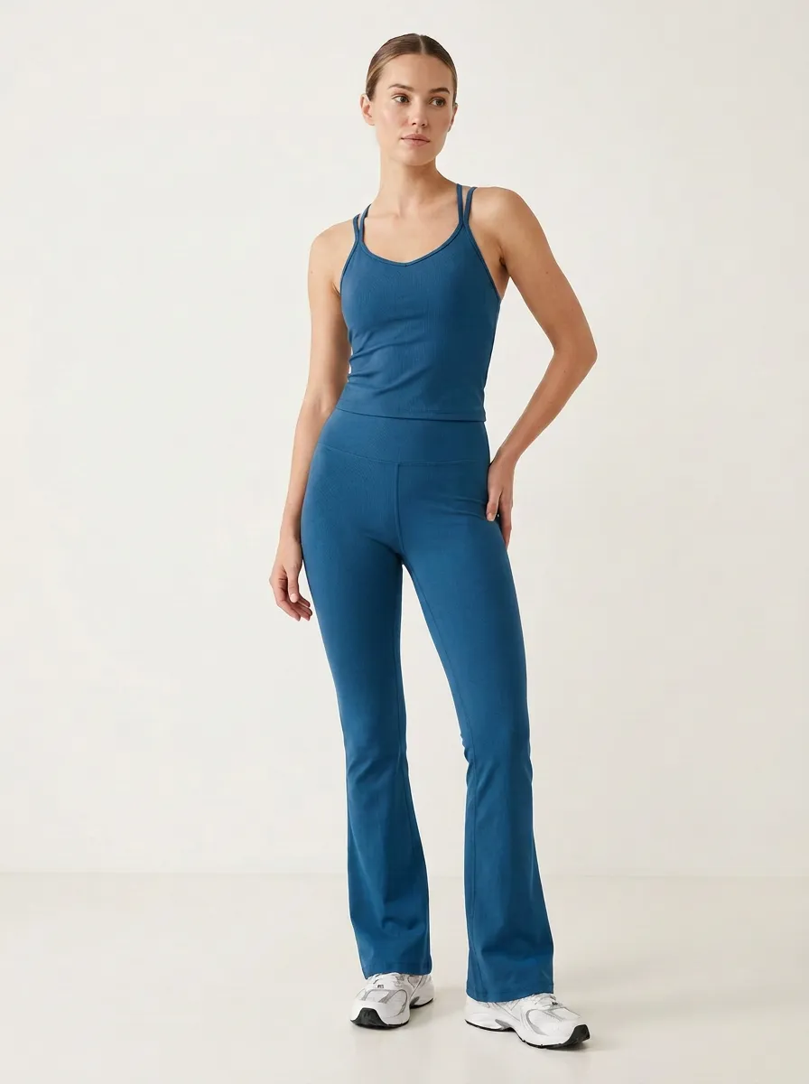 Women's Modern Ribbed Yoga Inspired Fitness Inspired Tank Top and Flare Pants Active Set