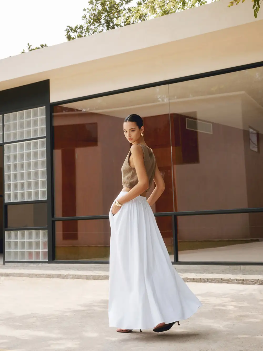 High Waist Pleated Maxi Skirt