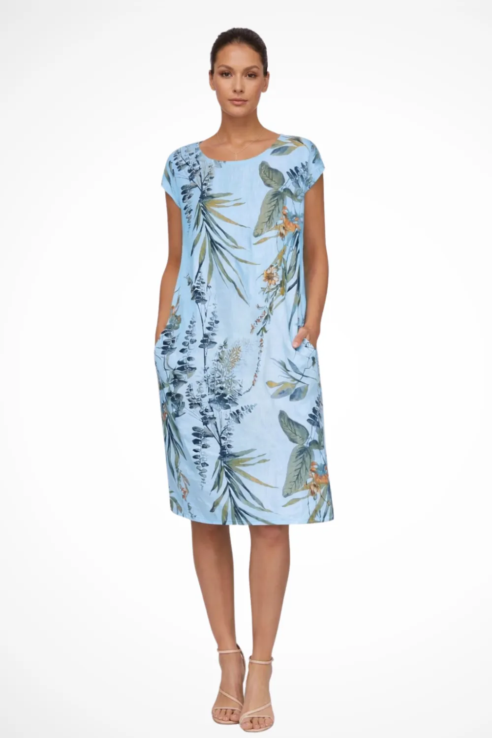  Casual Relaxed Fit Botanical Print Midi Dress