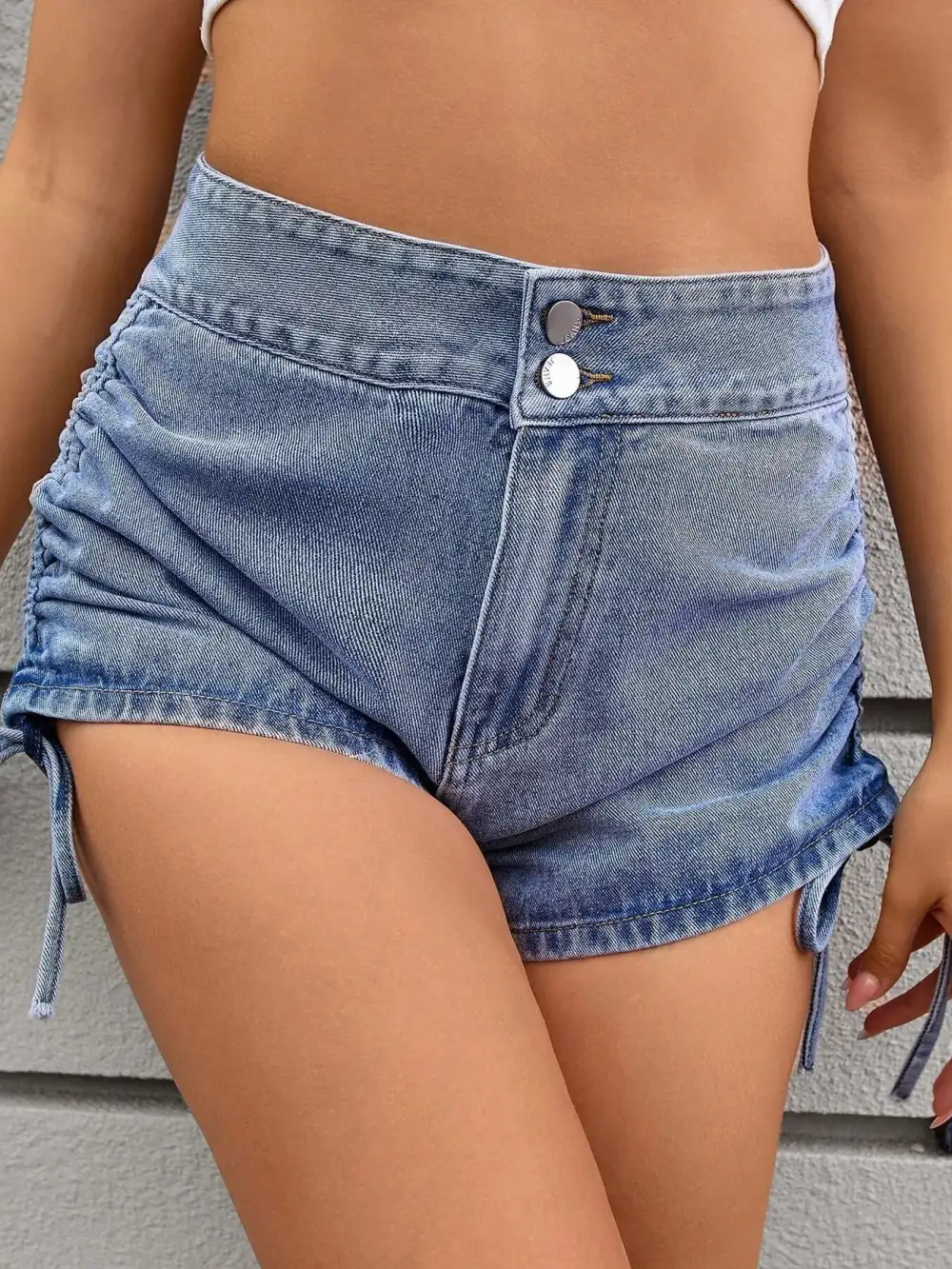 Ruched Side Drawstring Shorts Denim Pants