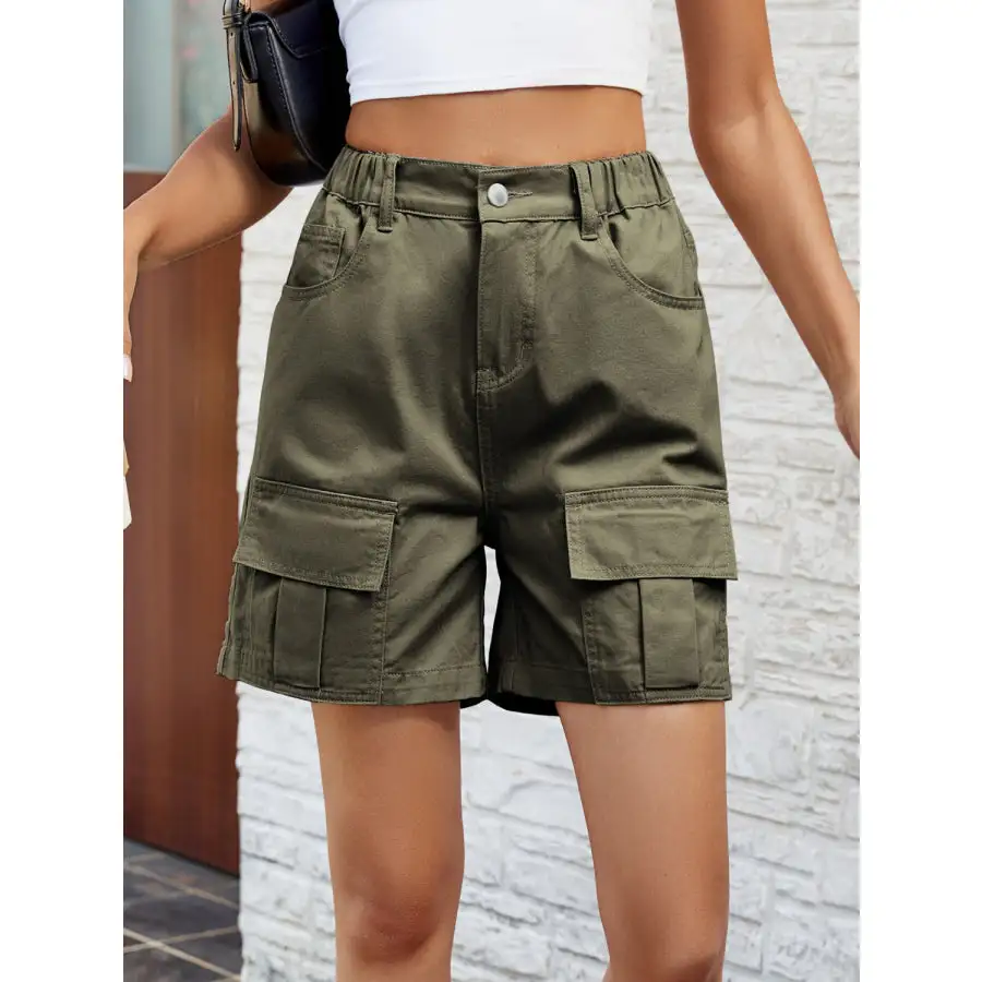 Pocketed High Waist Denim Shorts