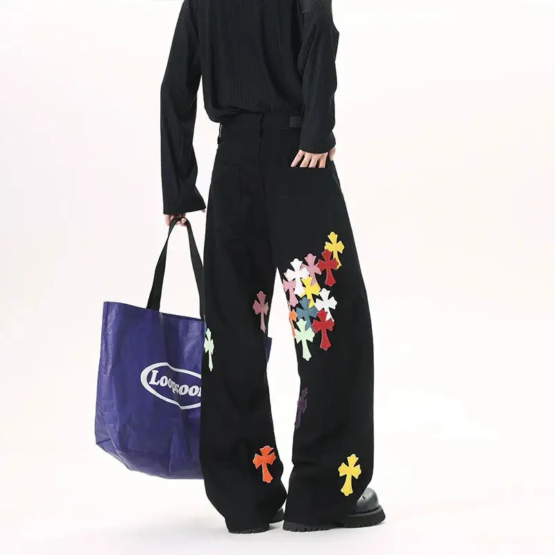 Wide-Leg Patchwork Zip-Detail Jeans