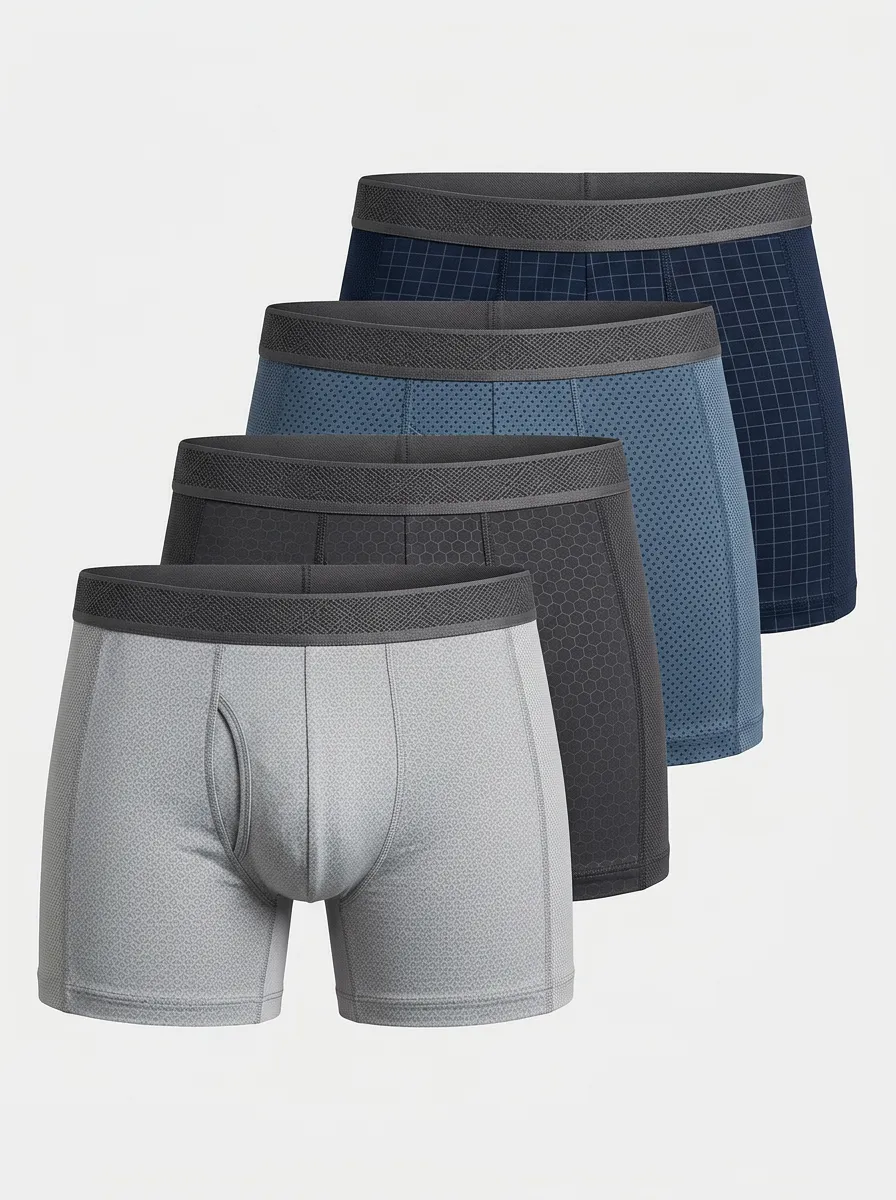 Easy-Wear Geometric Printed Detail Men's Four Pack Boxer Briefs