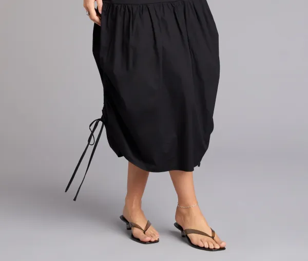 Black Ruched Midi Skirt