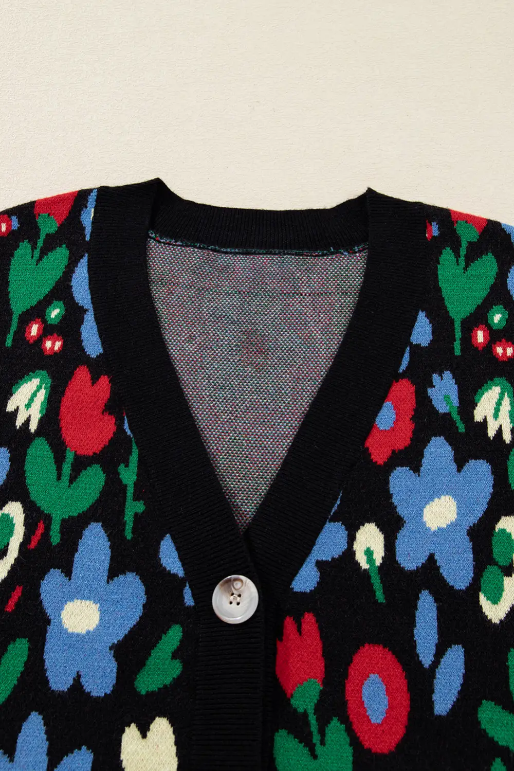 Button Front V Neck Floral Cardigan