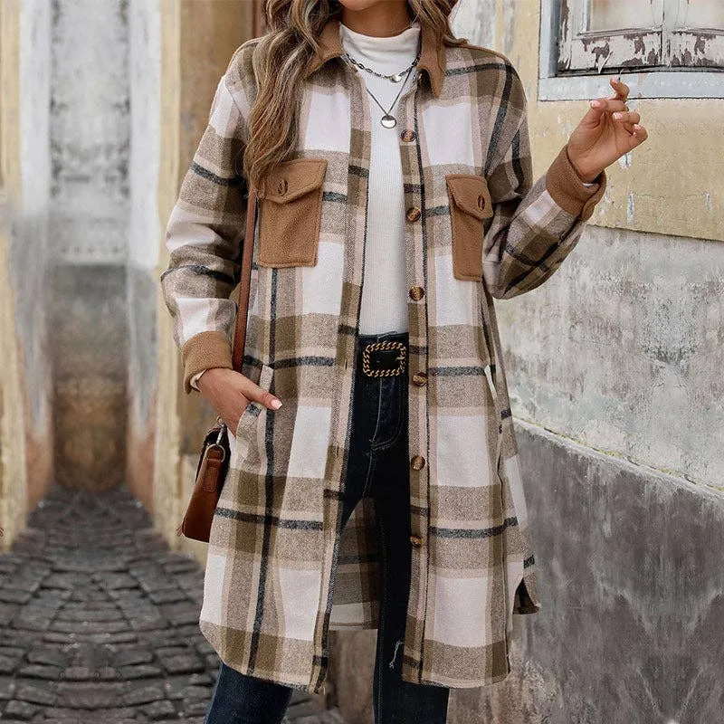 Women’s Polished Plaid Long Coat