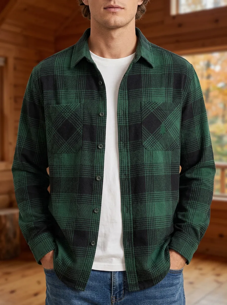 Pine Tree Forest Plaid Button Front Shirt