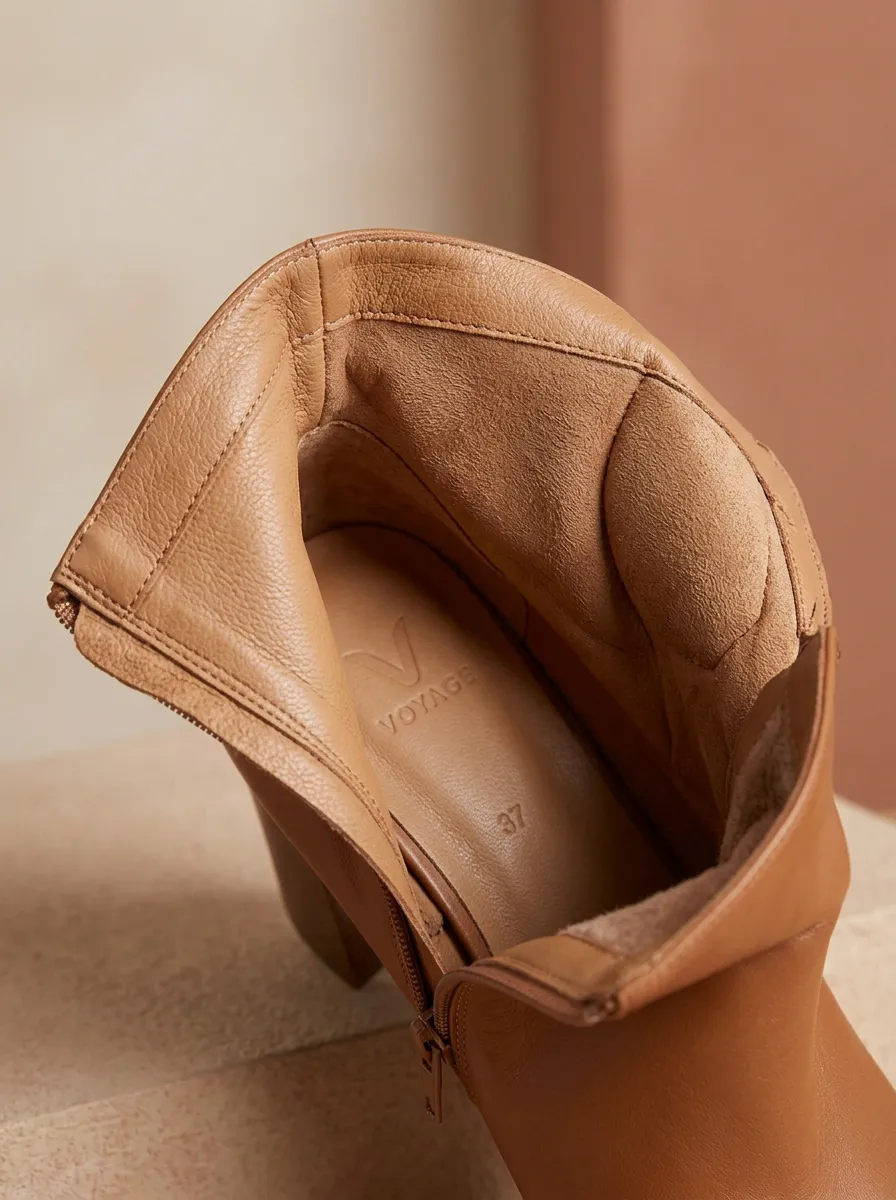 Block-Heel Leather-Look Women's High-Heel Ankle Boots