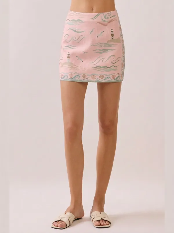 Women's Coastal Beach Lover Lighthouse Seashell Printed Mini Skirt