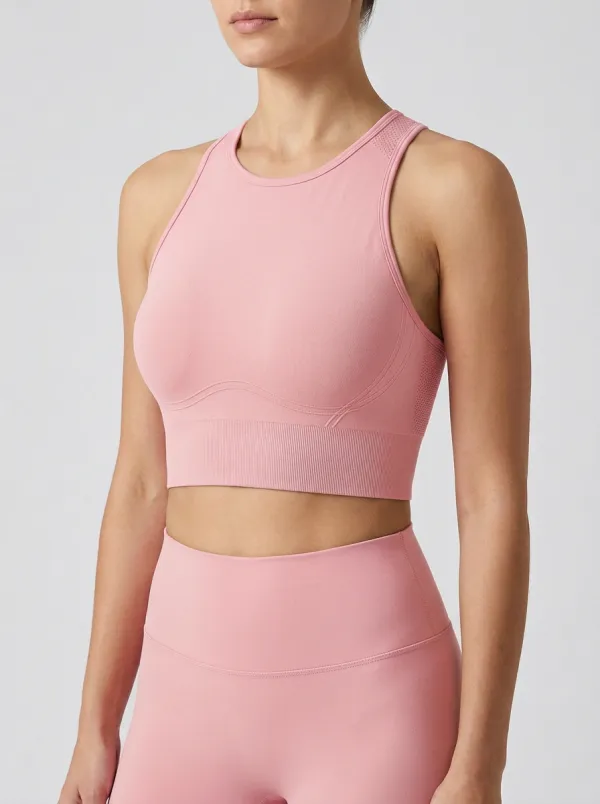 Women's High-Neck Racerback Textured-Panel Athletic Crop Top