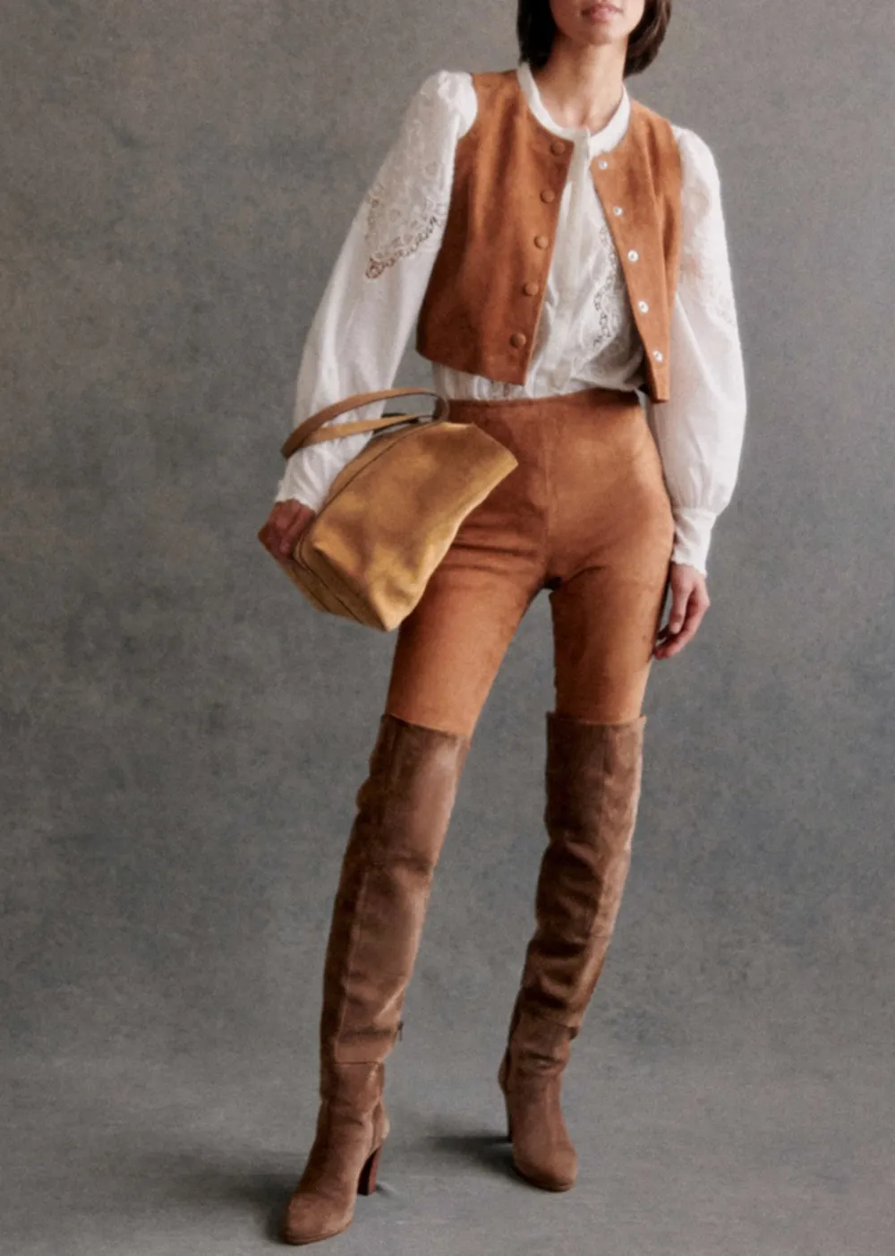 Short Sleeveless Suede Jacket