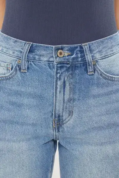 High Waist Chewed Up Straight Mom Denim Jeans