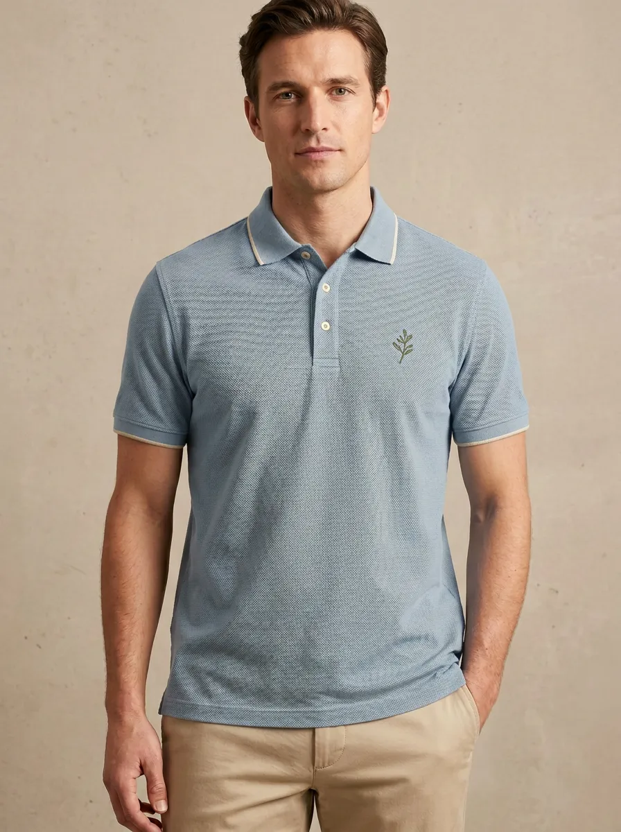 Refined Leaf-Pattern Men's Polo Shirt
