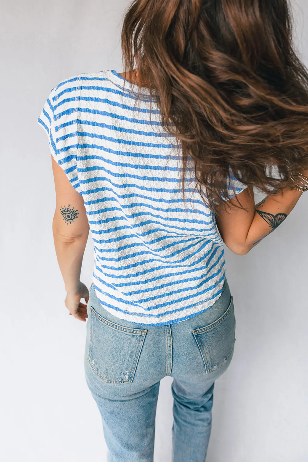 Blue Stripe Textured Short Sleeve Tee
