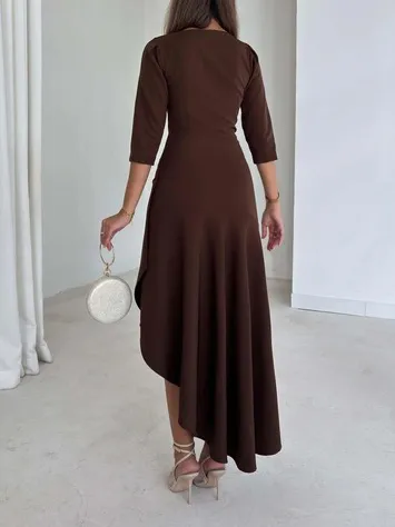 Irregular Hem Pleated Midi Dress