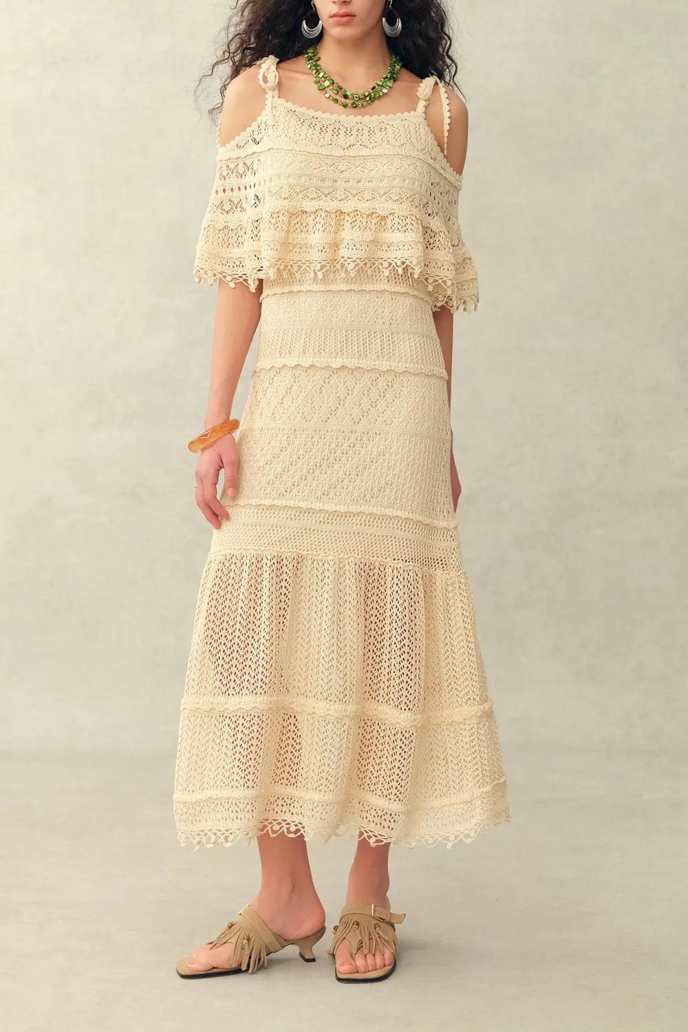 Capelet Crochet Linen Midi Dress