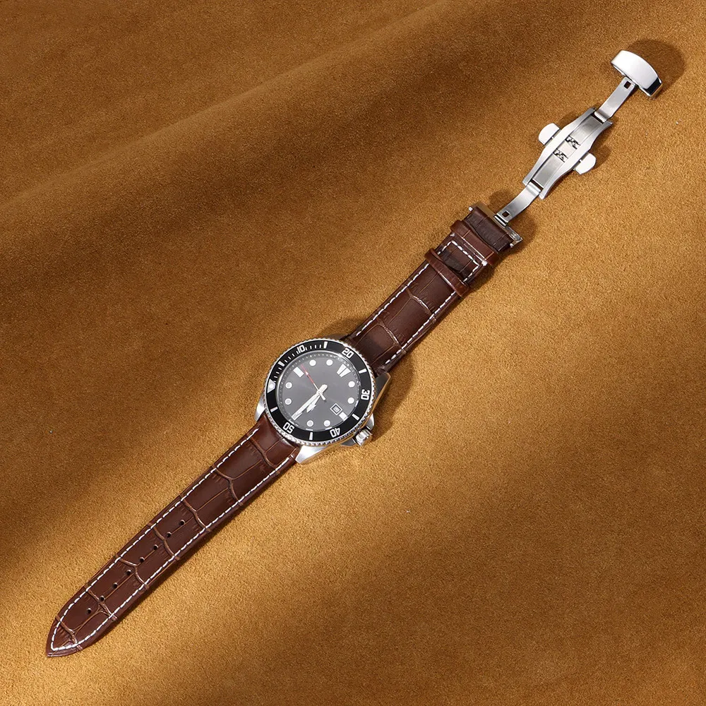 Leather Watch Strap Replacement Band with Butterfly Clasp – Classic Wristband
