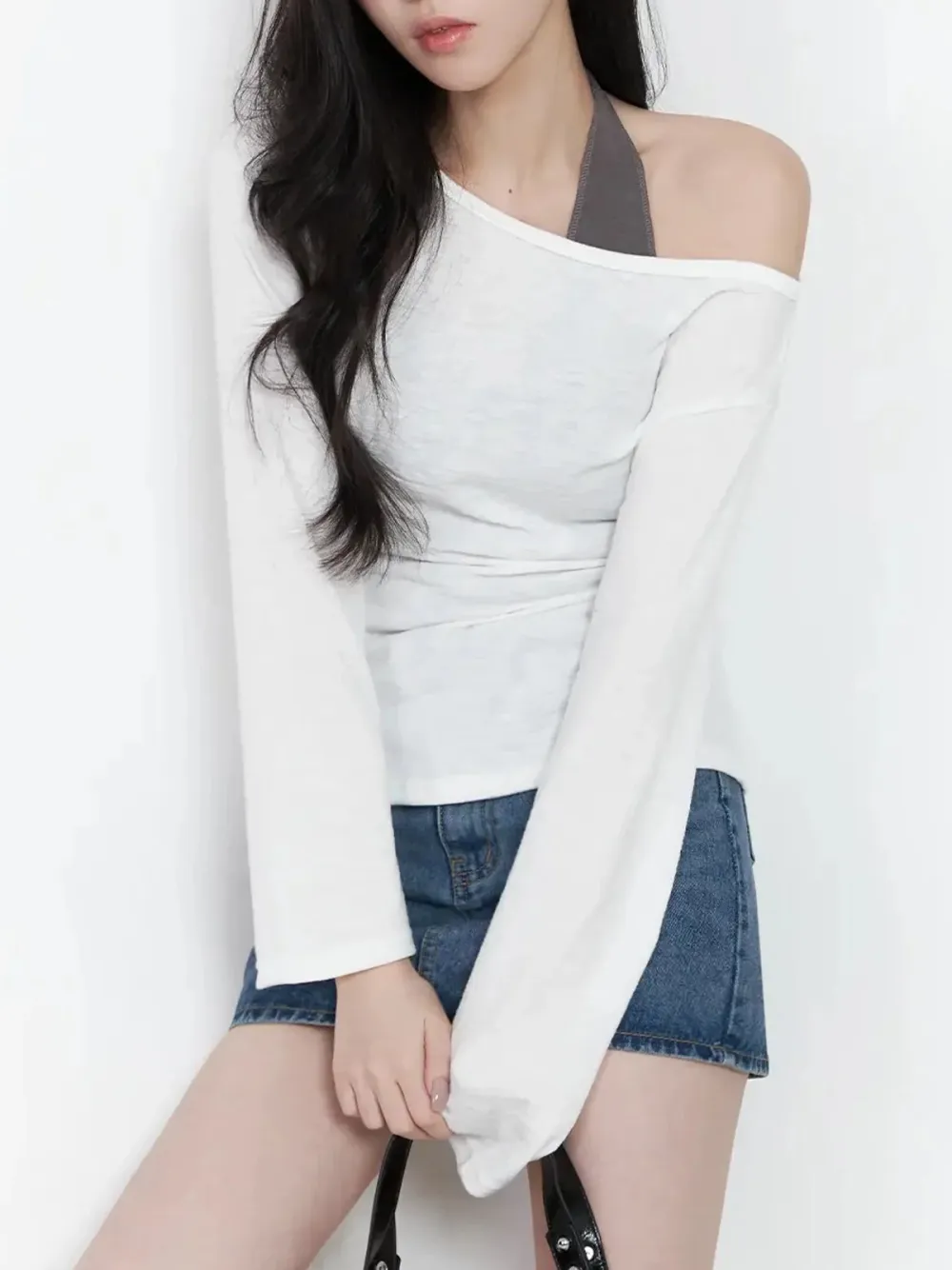 Slim-Fit Off-Shoulder Long Sleeve Top