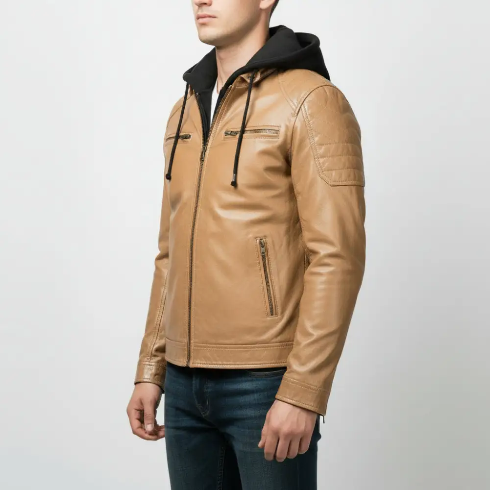 Leather Biker Hooded Multi Pocket Jacket