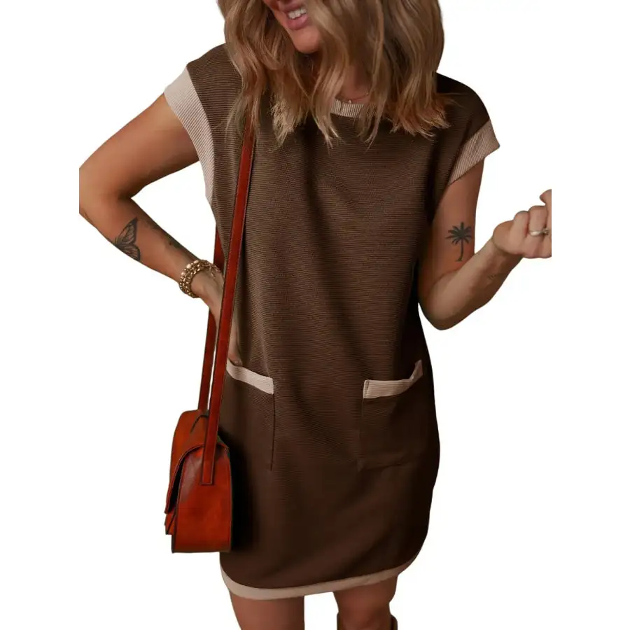 Round Neck Cap Sleeve Mini Dress