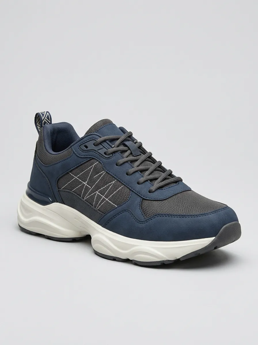 Men's Navy Paneled Lace-Up Sneakers
