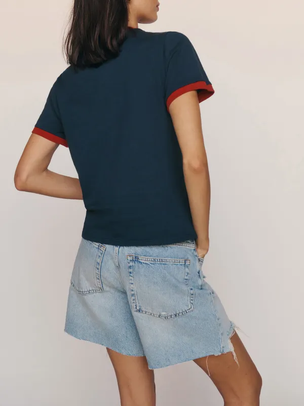Classic Ribbed Trim Crew Neck T-Shirt