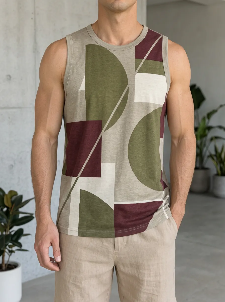 Men's Geometric Abstract Pattern Tank Top