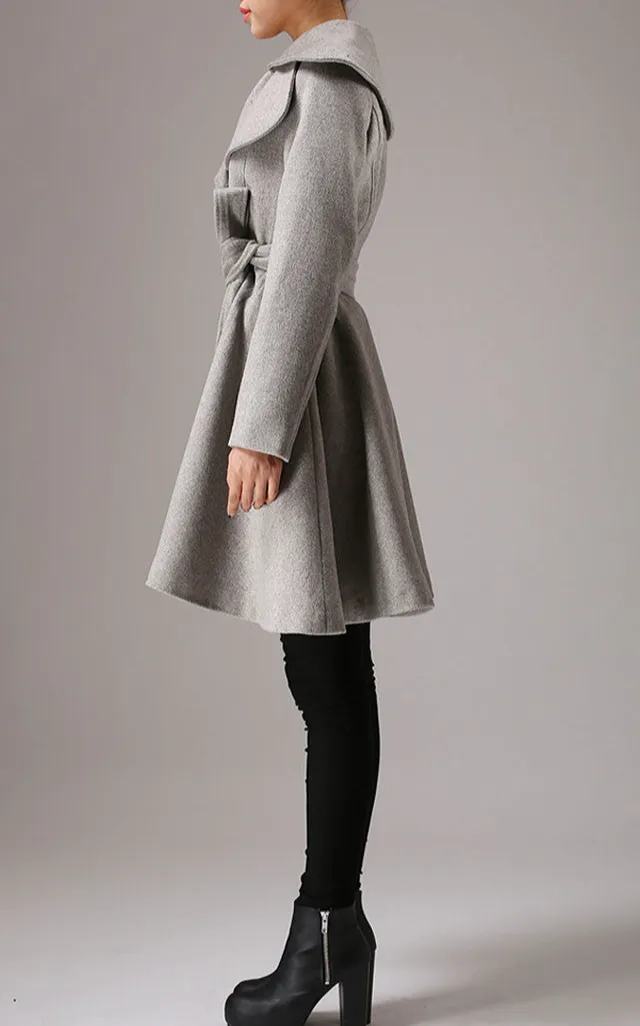 Wool Blend Belted Pocketed Button Front Midi Coat