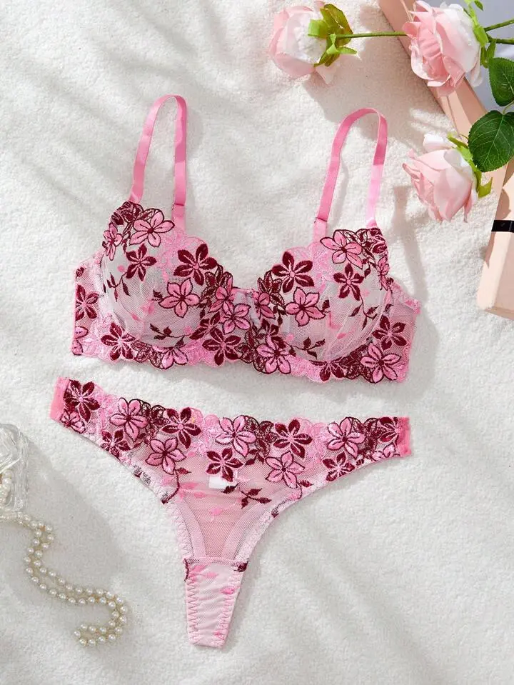 Refined Floral Embroidered Bra And Panty Set