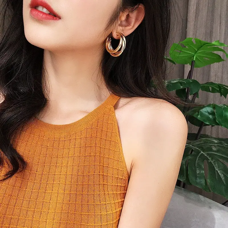 Vintage C-Shaped Metal Hoop Earrings