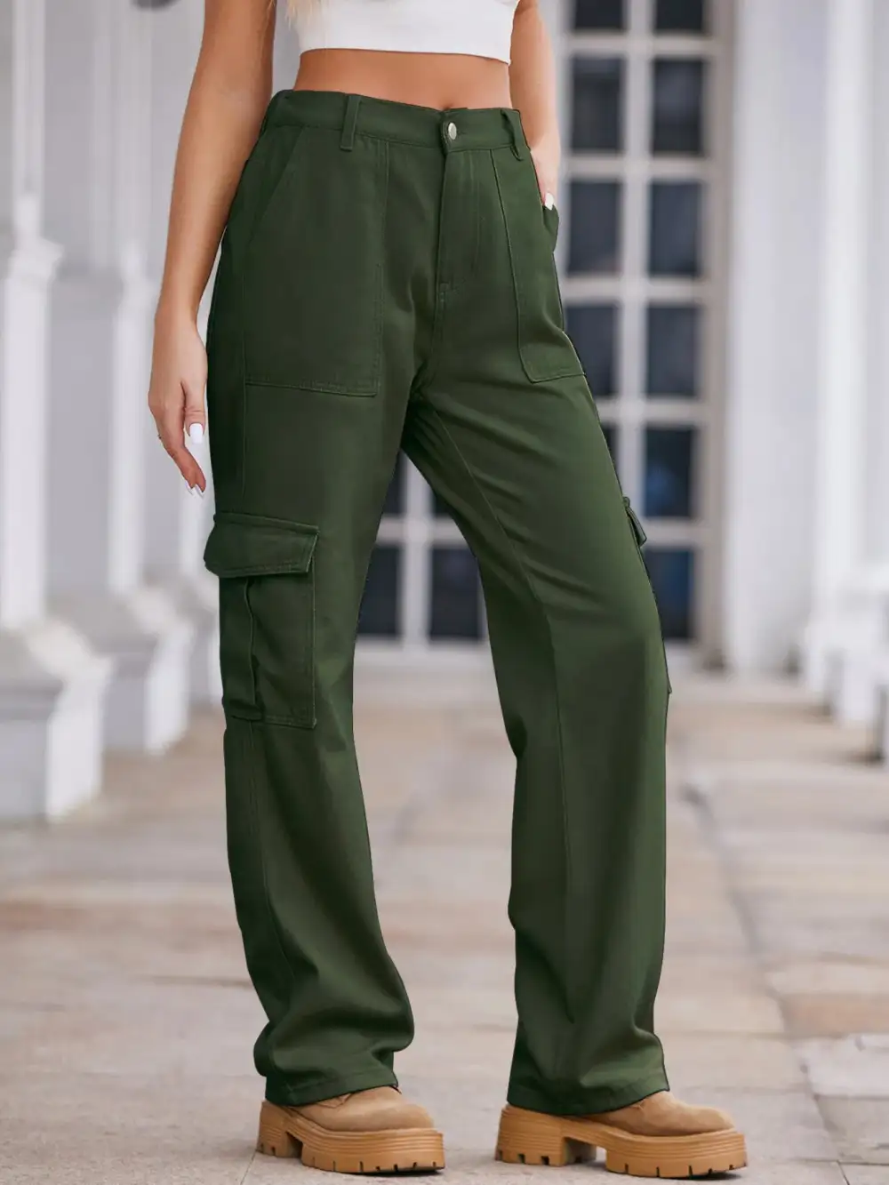 Utility High Waist Cargo Denim Jeans