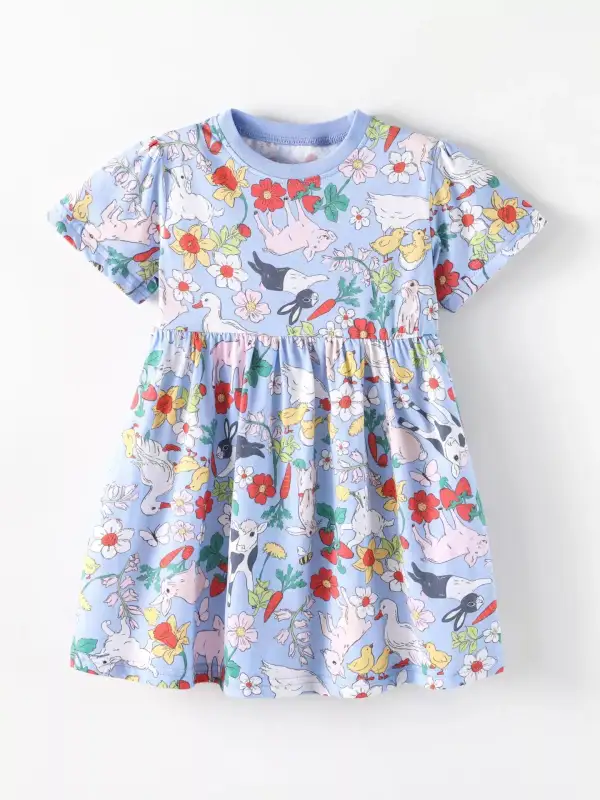 Girls Farm Animal Print Dress
